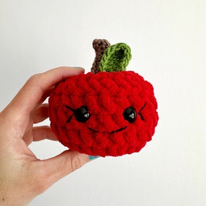 Crochet Happy Apple Softie Plushie/Red Brown Green Stuffed Apple/Hand Crocheted/Amigurumi Kawaii Apple/Desk Shelf Decoration/Teacher Gift