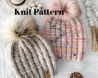 THE WINTERLAND BEANIE-Knitting Pattern/Instructions for 4 Yarn Weights/Aran-Super Bulky/Beginner Beanie Pattern/Instant Download/Adult Size