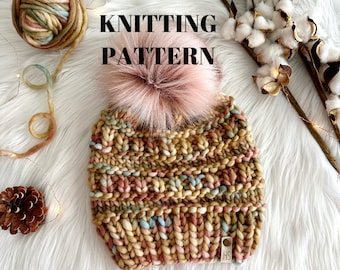 Ridge Crest Beanie Knitting Pattern: Super Bulky Yarn, Beginner Knit (Digital Download)