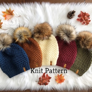 THE UINTA BEANIE-Knit Pattern/Bulky (5) Knit Hat Pattern/Beanie Pattern/Instant Download/Hand Knitted Pattern/Adult Pom Pom Fall Winter Hat