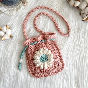 Crochet Flower Toddler Purse: Handmade Cotton Cinch Bag