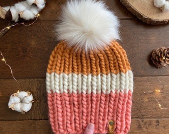 Adult Cable Knit Merino Wool Hat: Double Brim, Dusty Rose  display picture 3