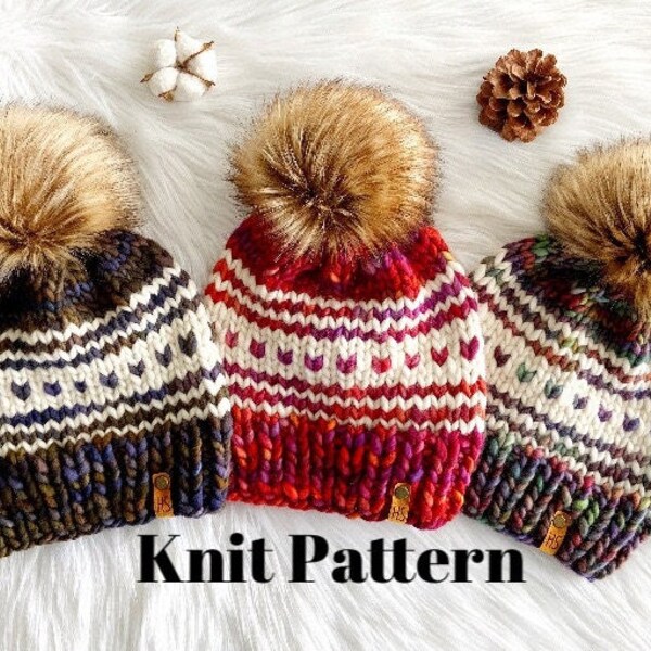 THE COZY CABIN Beanie Pattern/Knitting Pattern/Super Bulky Yarn Beanie/Instant Download/Easy Beginner Knitting Pattern/Pompom Hat/Adult Size