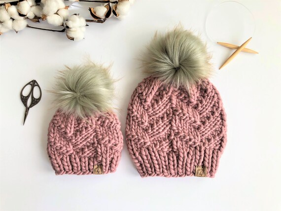The Gibbon Beanie Knit Pattern Chunky Knit Hat Pattern Beanie Pattern Instant Download 2 Sizes Adult Baby 0 6 Mo Pom Pom Hats Winter Hat