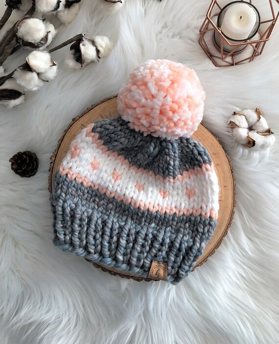 Girls Toddlers Winter Knitted Plush Pink Cream Hat Beanie with Poms Age 2-4