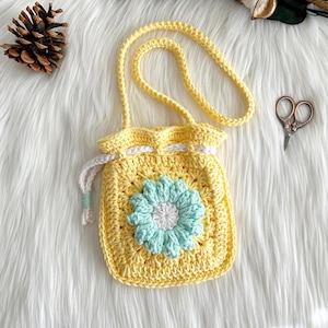 Crochet Flower Toddler Purse: Handmade Cotton Cinch Bag
