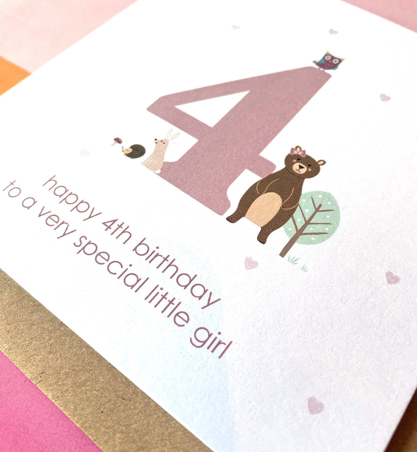 Girls 4th Birthday Card - Age 4 - Horse, Bunny Rabbit And Woodland