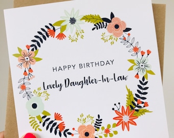 VENTE - belle carte d'anniversaire de belle-fille - relation féminine - carte pour elle - Floral - DIL - anniversaire de belle-fille