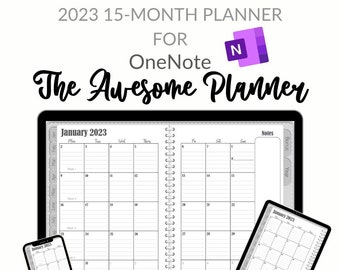 Digital Planner - 2023 OneNote Awesome Landscape Planner, 15 Month - Gray - For Microsoft OneNote, Windows, Android, iOS