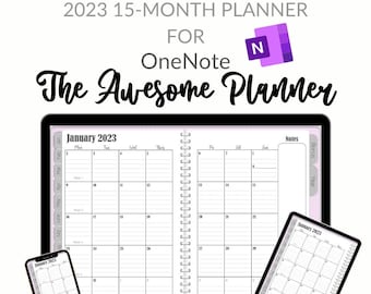 Digital Planner - 2023 OneNote Awesome Landscape Planner, 15 Month - Pink - For Microsoft OneNote, Windows, Android, iOS