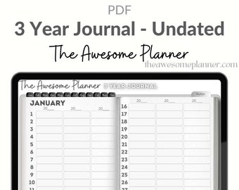 Digital Journal - Undated 3-Year Journal - PDF Planner Journal for GoodNotes, Zinnia, Noteshelf, Xodo, Penly