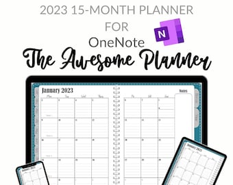 Digital Planner - 2023 OneNote Awesome Landscape Planner, 15 Month - Teal - For Microsoft OneNote, Windows, Android, iOS