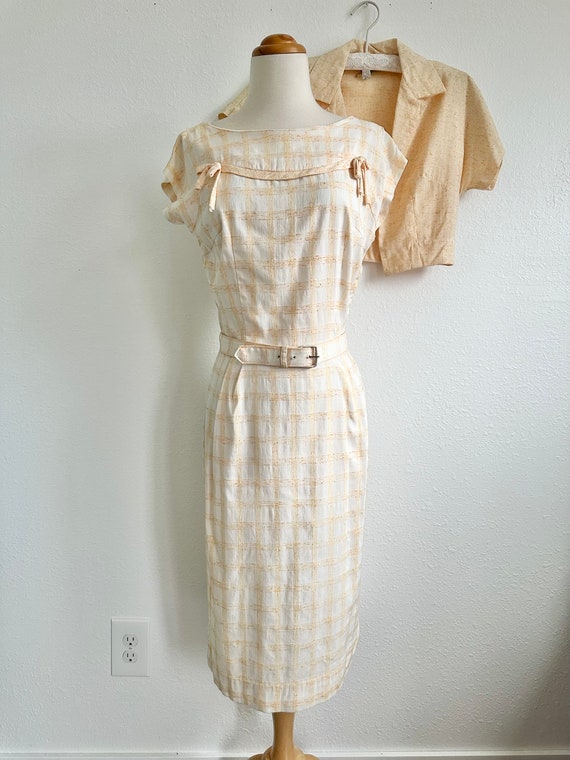 VINTAGE 60s 70s BLACK GREEN YELLOW WHITE CHECKED FLORAL BELTED SWING DRESS 14 16