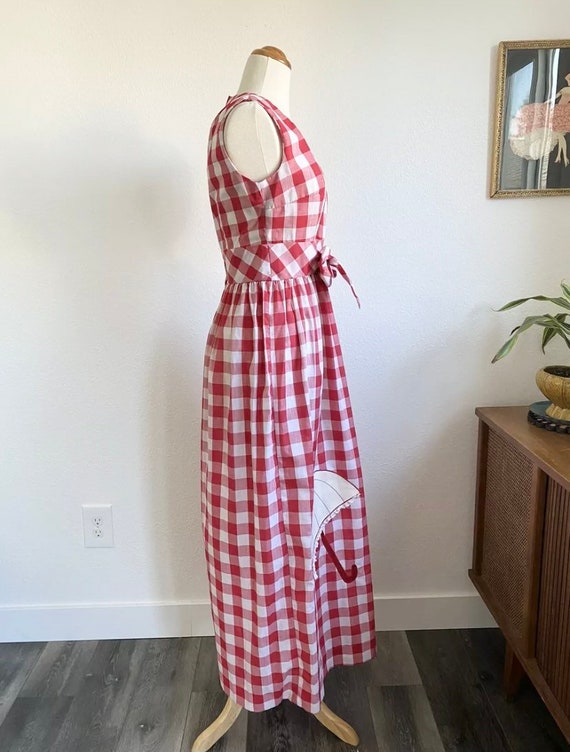 1970’s Concept Swirl Red Plaid Maxi Dress Umbrell… - image 6