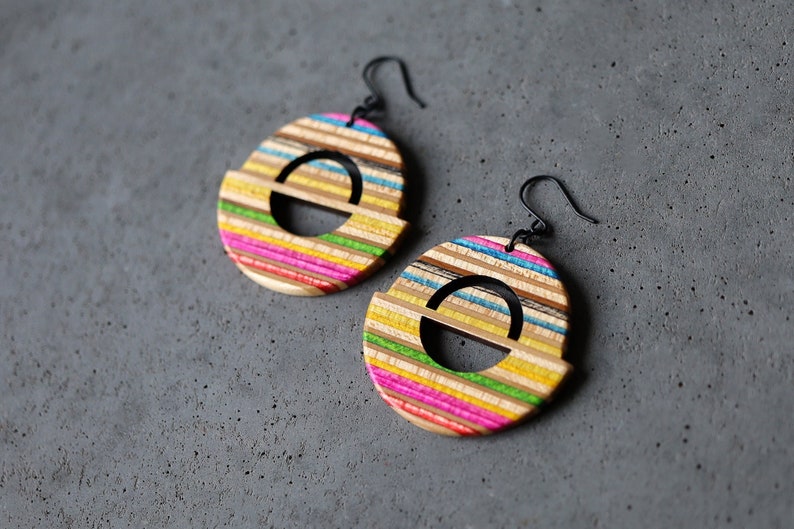 ROUNDBOIS Skateboard Dangle Earrings PINK YELLOW GREEN