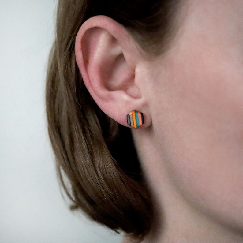 Hexagon Skateboard Stud Earrings image 7