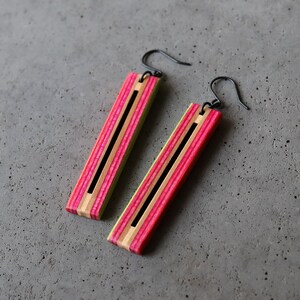 BAR Skateboard Dangle Earrings PINK GREEN