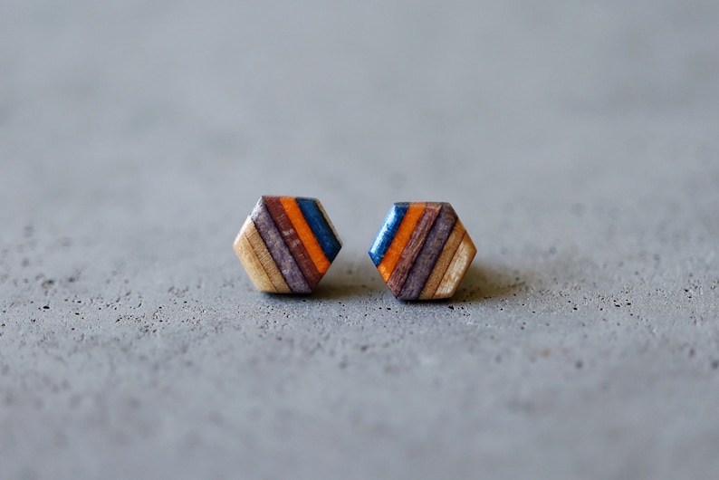 Hexagon Skateboard Stud Earrings image 1