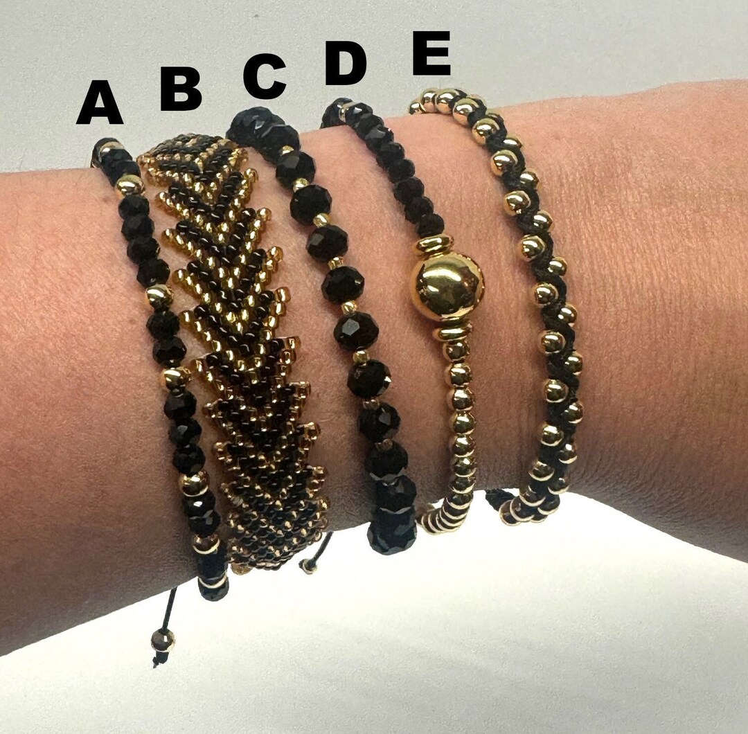 Black And Gold Adjustable Beaded Bracelets Etsy black-and-gold-adjustable-beaded-bracelets-etsy