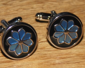 Vintage Flower Cufflinks, Mens gifts, Silver cufflinks, Blue & Black cufflinks, Enamel cufflinks, Flower cufflinks, Floral cufflinks