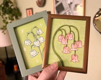 Lily of the Valley (ORIGINAL PAINTINGS) Mini Gouache Paintings, Framed