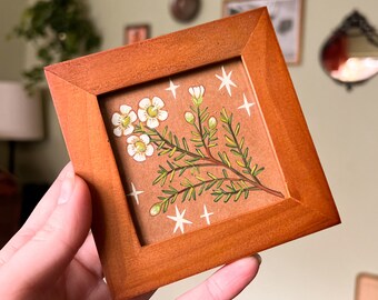 Wax Flower (ORIGINAL PAINTING) Mini Gouache Painting, Framed