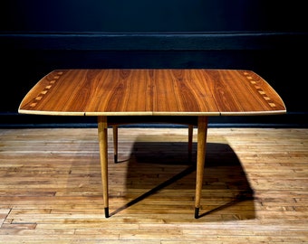 Restored Lane Acclaim Drop Leaf Walnut Dining Table - Mid Century Modern Danish Style Furniture