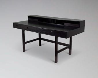 Danish Modern Flip-Top Partners Desk Attributed to Jens Quistgaard for Peter Løvig Nielsen | Ebonized Teak Executive Desk