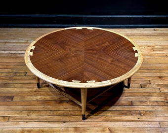 Restored Lane Acclaim Round Coffee Table - Mid Century Modern Danish Style Walnut Coffee Table