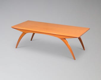 Vintage Heywood Wakefield M 795 Maple Coffee Table | Champage Finish Wishbone Legs | Mid Century Modern MCM
