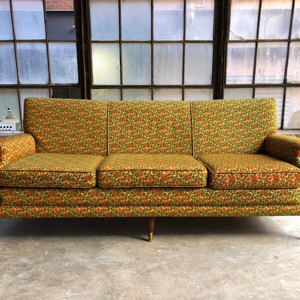 ON HOLD Mid Century Retro Bohemian Floral Print Vintage Three Seat Sofa Danish Style