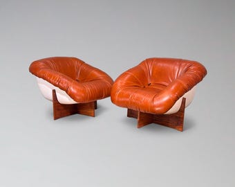 Percival Lafer MP-61 Lounge Chairs Pair | Brazilian Rosewood & Leather | Sculptural Mid Century Modern Collectible Design