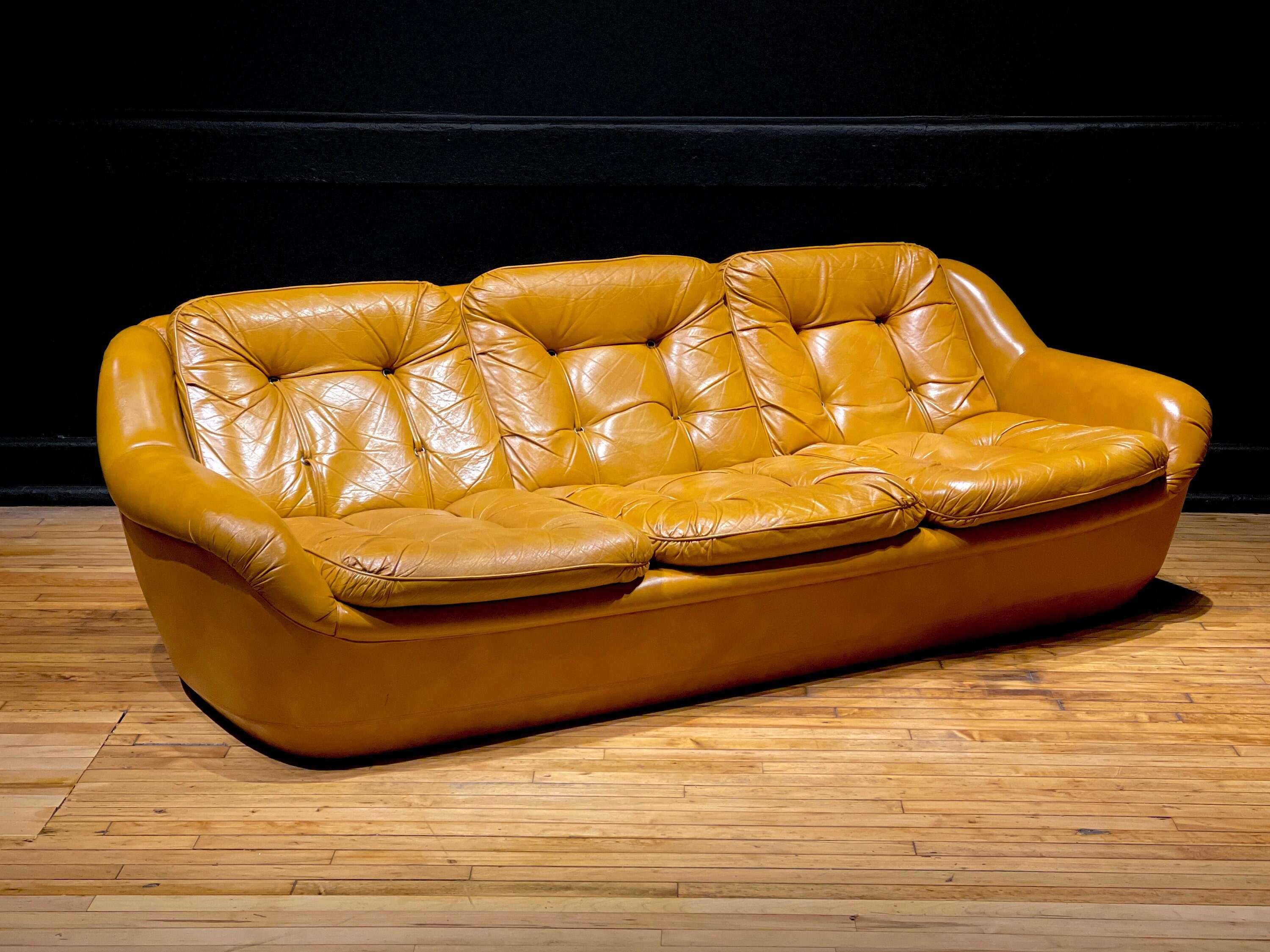 Vintage Space Age Overman Pod Sofa in Gold Naugahyde Mid Century