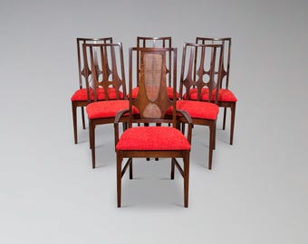 Broyhill Brasilia Walnut and Cane Dining Chairs Set of 6 | Restored Vintage Mid Century Modern Dining Room Furniture