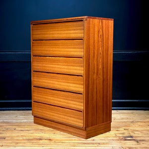 Restored Danish Teak Six Drawer Highboy Dresser by Nils Jonsson for Tørring Mobelfabrik - Vintage Scandinavian Mid Century Modern Furniture