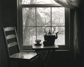Silver Gelatin Print: Teapot by Window, Black and White Photography (8x10)