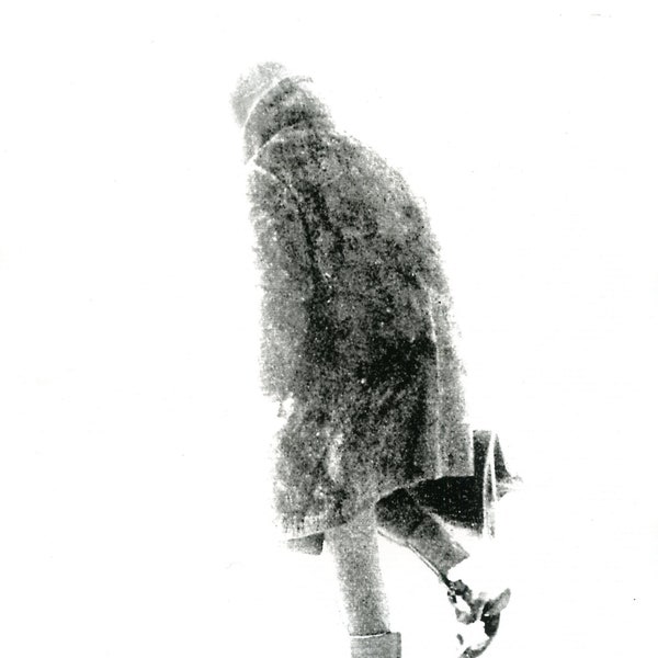 Woman in blizzard (1973). b&w silver gelatin print 8x10 inches