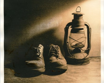 Impression lith lanterne et chaussures chambre noire