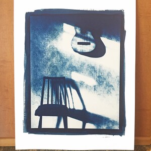 Guitar & chair 2002 silver gelatin print 8x10 inches cyanotype  11x14 inches
