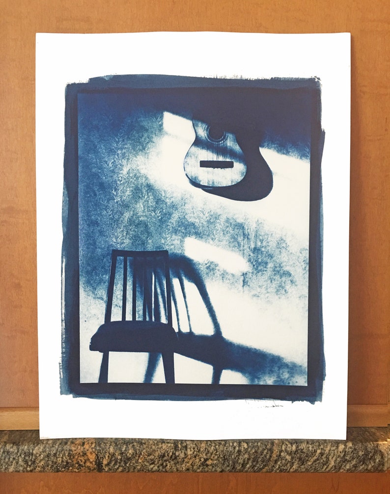 Guitar & chair 2002 silver gelatin print 8x10 inches cyanotype  11x14 inches