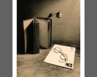 Still Life Art Print, Book and Rose, 8.5x11