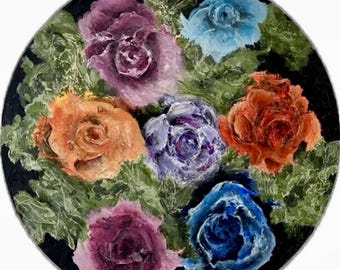 Lienzo circular Vintage Rose en acrílico y textura