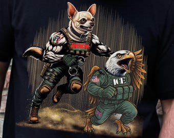 Chihuahua chicano estadounidense vs. Águila de ICE: Arte político SVG/PNG (Descarga digital)