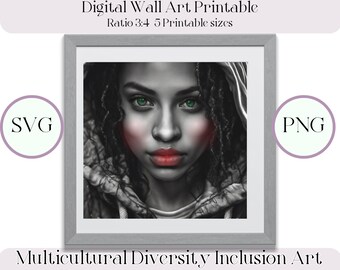 Multicultural Woman Portrait Print, Carmen, Diversity Art (SVG, PNG)