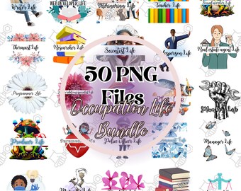 Occupation Life Bundle 50 PNG Files Sublimation Digital Downloads