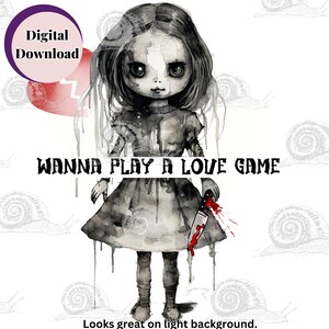 Creepy cute Valentines Day Card PNG Creepy Voodoo Dolls Valentines Card Goth Watercolor Clipart Valentines Day Gift Valloween Spooky