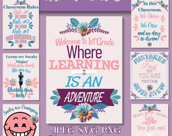 1st Grade Classroom Decor Poster Set (Digital Download)