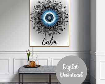 Digital Print Wall Art Printable Zen Motif "Calm" Mono Color Mandala Wall Décor Yoga Minimalist 5 PDF Multiple Sizes CMYK Color Profile