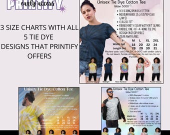 Gildan 5000 Tie-Dye Shirt Size Chart: 3 Color Layouts (Digital Download, 2000x2000 PNGs)