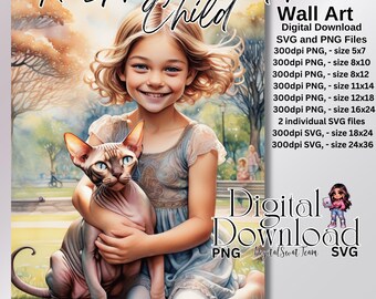 Digital Print Wall Art Printable Sphynx Cat with her Child Modern Neutral Color Wall Decor Sphynx Lover 8 size PNG SVG Home Decor Child Room